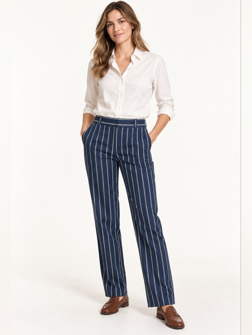 Tommy Hilfiger Navy Pinstripe 100% Cotton Straight Pants 8 Y2k Preppy Heritage